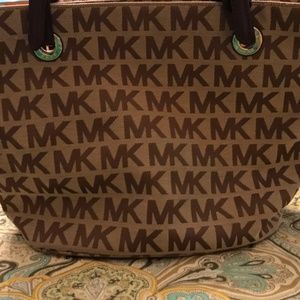 Michael Kors brown and purple tote purse
